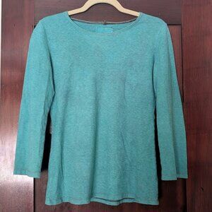 Medium Turquoise Bohemian Folk Long Sleeve T-Shirt Jersey Hemp Cotton Blend